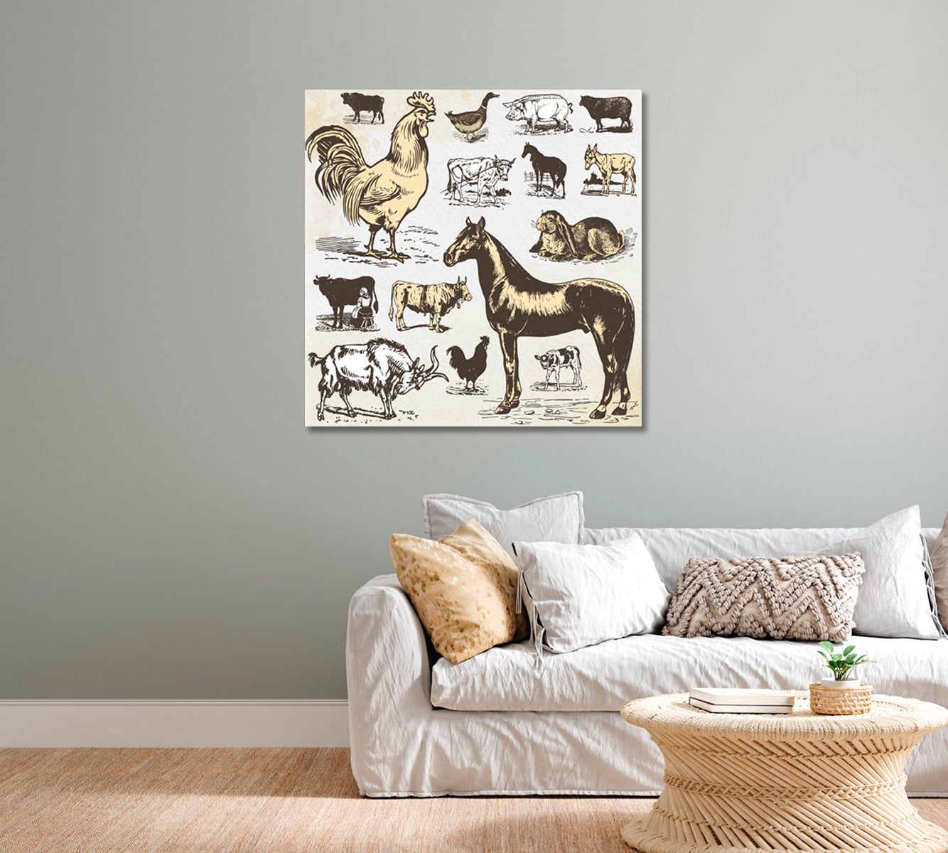 Farmhouse Animals Canvas Wall Art-Canvas Print-CetArt-1 panel-12x12 inches-CetArt