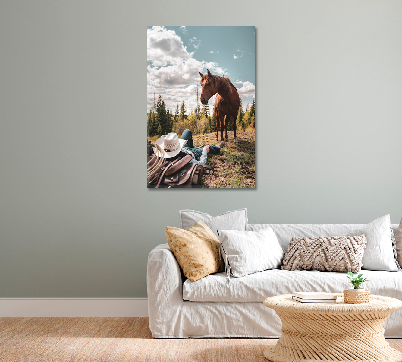 Cowboy with Horse Canvas Wall Art-Canvas Print-CetArt-1 panel-16x24 inches-CetArt
