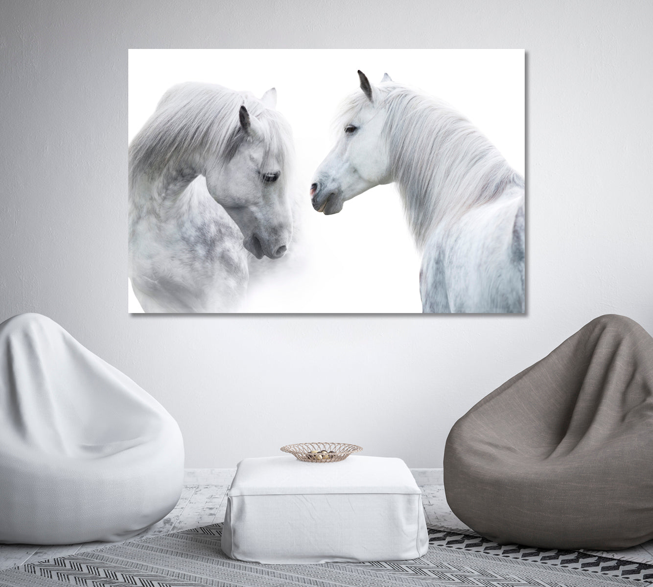 White Horses Portrait Giclee Print-Canvas Print-CetArt-1 Panel-24x16 inches-CetArt