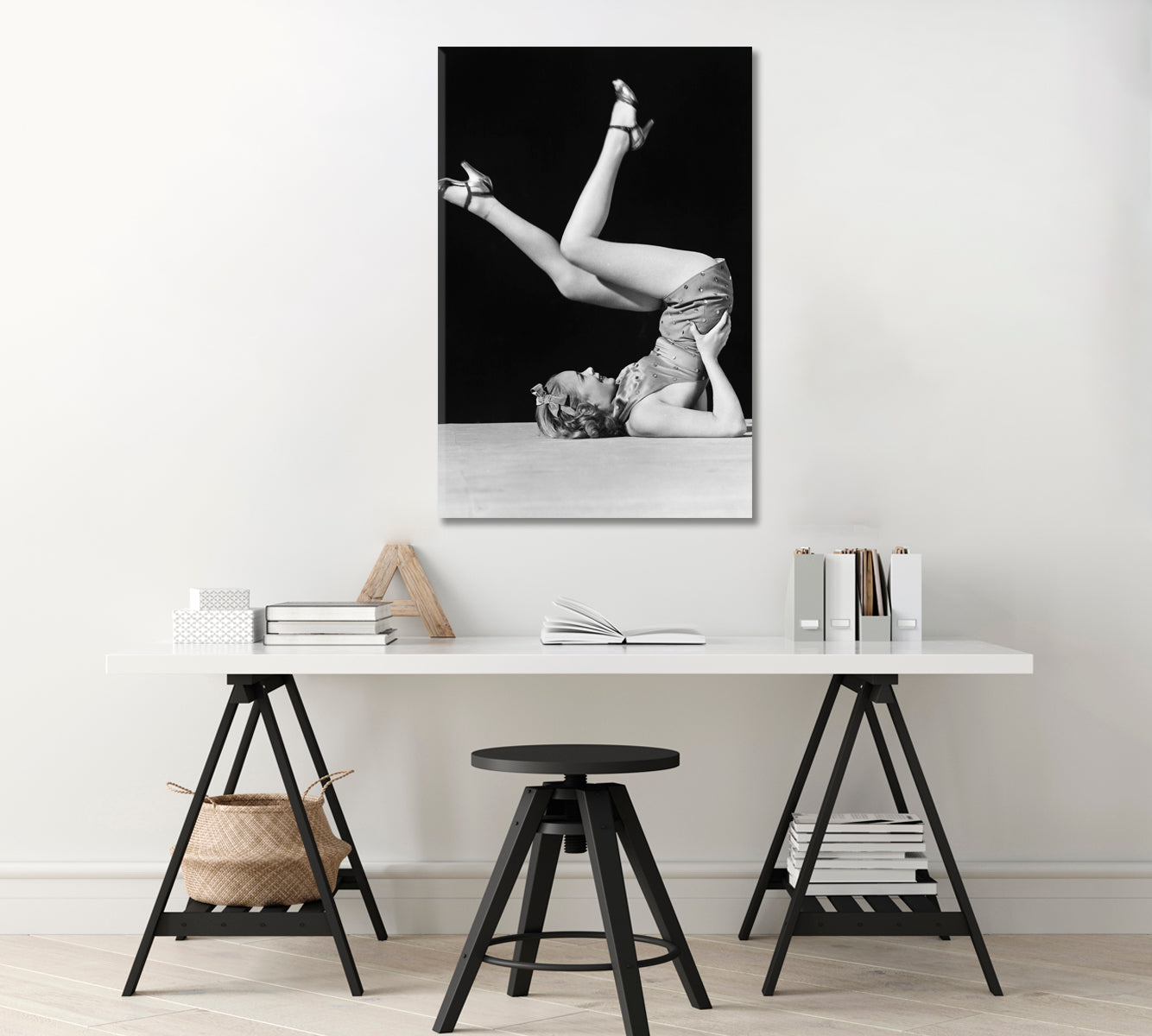 Woman Gymnast Black And White Print-Canvas Print-CetArt-1 panel-16x24 inches-CetArt