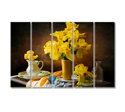 Yellow Irises Still Life Art Print-Canvas Print-CetArt-5 Panels-36x24 inches-CetArt