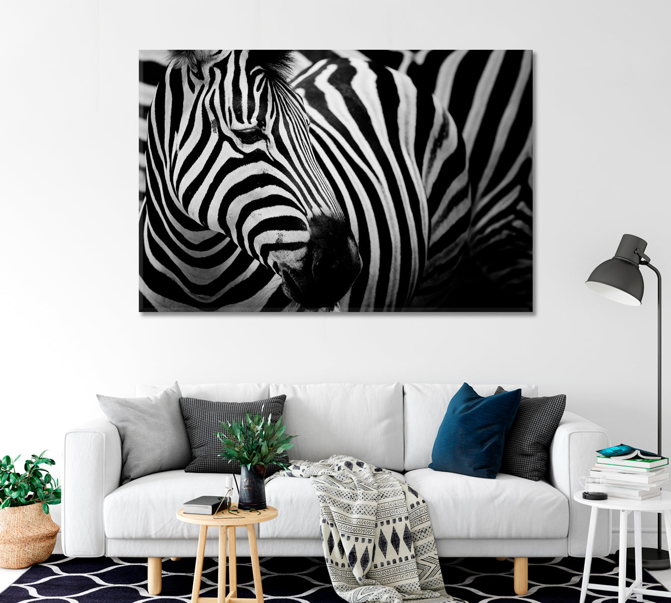 Zebra Black and White Wall Art-Canvas Print-CetArt-1 Panel-24x16 inches-CetArt