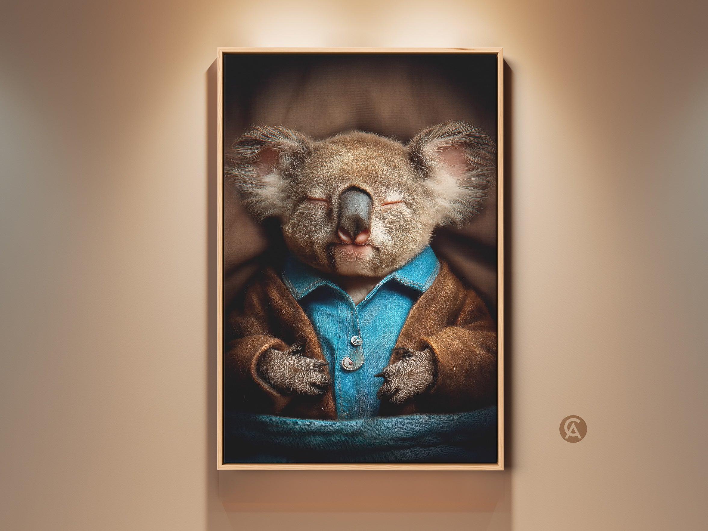 Realistic Koala in Pajamas Art Print - Cozy Animal Wall Decor for