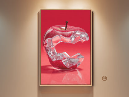 Modern Kitchen Art Print features a crystal apple with crimson background. A surrealist artwork perfect as a contemporary foodie gift or unique housewarming canvas. This piece adds a touch of modern art.
