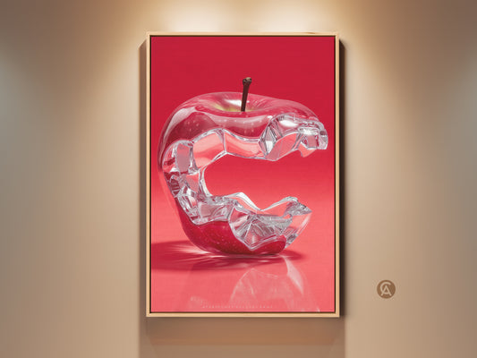 Modern Kitchen Art Print features a crystal apple with crimson background. A surrealist artwork perfect as a contemporary foodie gift or unique housewarming canvas. This piece adds a touch of modern art.