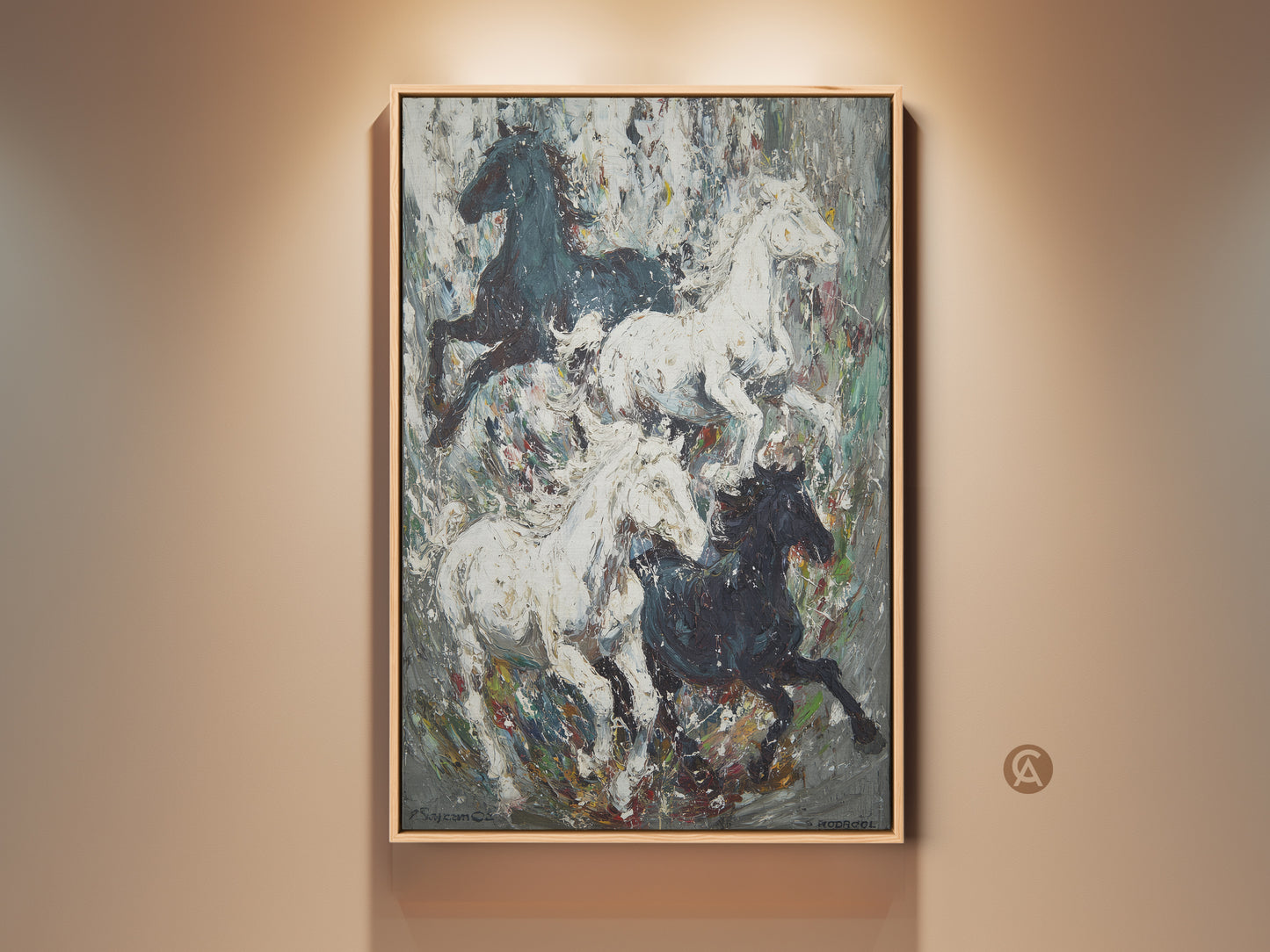 Impressionistic black and white horse art print. Wild horses artwork on canvas adds an eclectic touch to any room. Textured home decor for horse lovers. This equestrian artwork brings nature indoors. A sophisticated piece for living rooms bedrooms or offices.