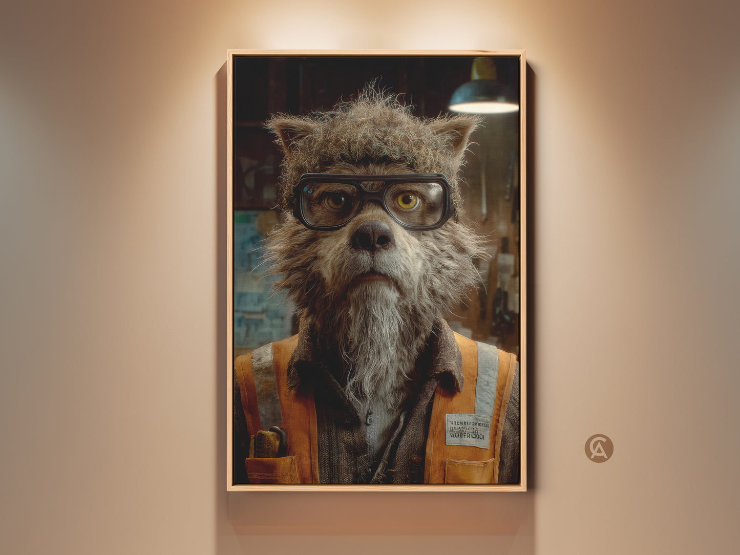 Gothic wolf portrait art print for eclectic home decor. The dark academia style adds a touch of mystery. This unique animal artwork features a wolf wearing glasses. Perfect Halloween artwork or gift for gothic lover.  Bring literary charm to your office wall art with this unconventional portrait.