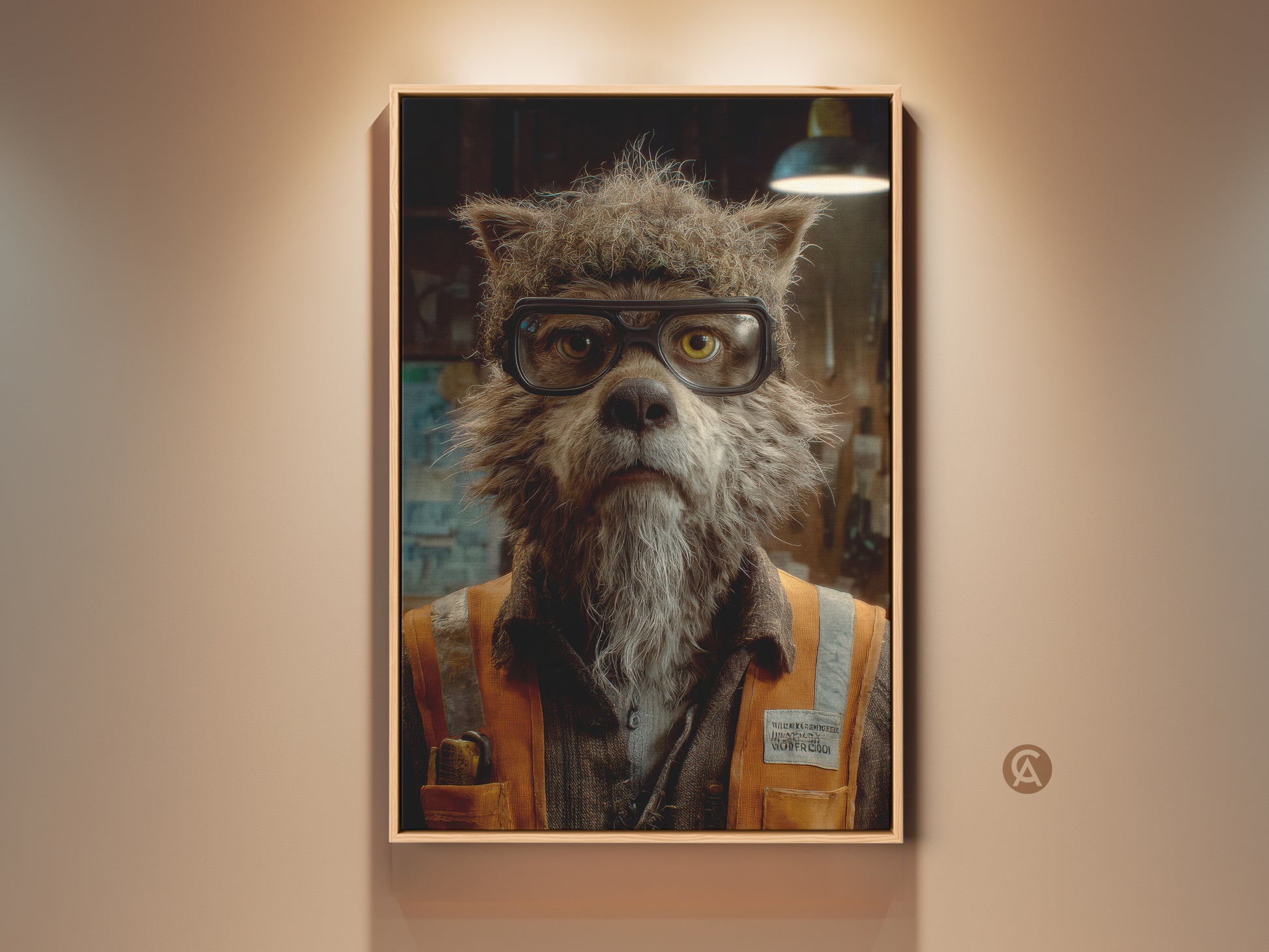 Gothic wolf portrait art print for eclectic home decor. The dark academia style adds a touch of mystery. This unique animal artwork features a wolf wearing glasses. Perfect Halloween artwork or gift for gothic lover.  Bring literary charm to your office wall art with this unconventional portrait.