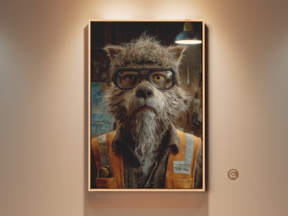 Gothic wolf portrait art print for eclectic home decor. The dark academia style adds a touch of mystery. This unique animal artwork features a wolf wearing glasses. Perfect Halloween artwork or gift for gothic lover.  Bring literary charm to your office wall art with this unconventional portrait.