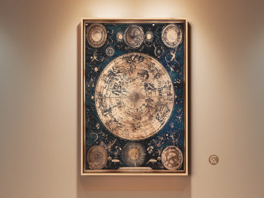Ornate Celestial Constellation Art Print in Deep Teal and Gold. This vintage star map wall decor features a historical star chart. Perfect eclectic home decor or office wall art. A unique astronomy lover gift for bedroom or living room. This framed star map look is ready to hang.