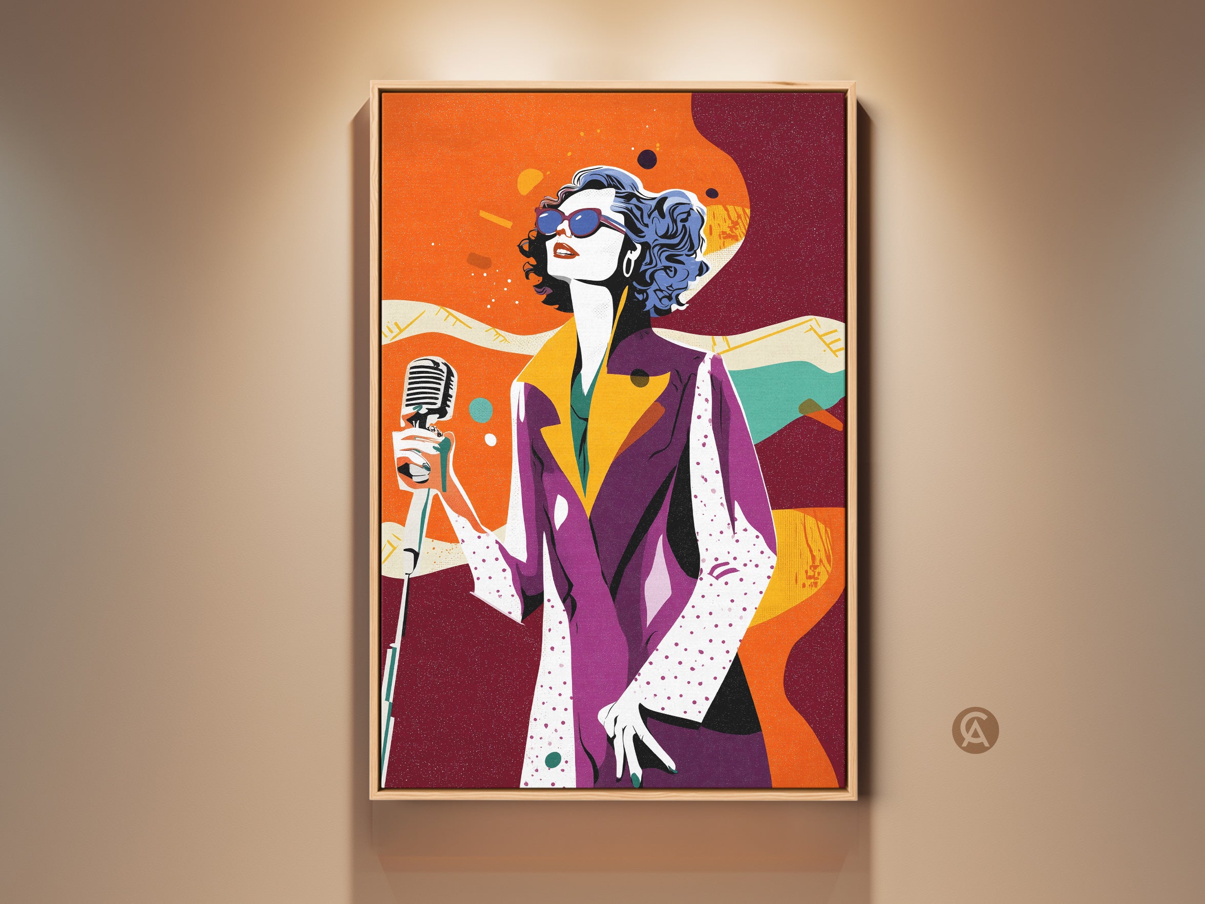 Pop Art Singer Canvas Print, Retro Microphone Artwork, Purple