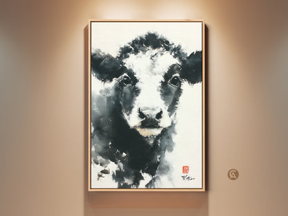Explore this framed artwork. It features a black and white cow. The art adds a touch of rustic charm. Perfect for farmhouse or modern spaces. Shop now to elevate your home decor with animal art.