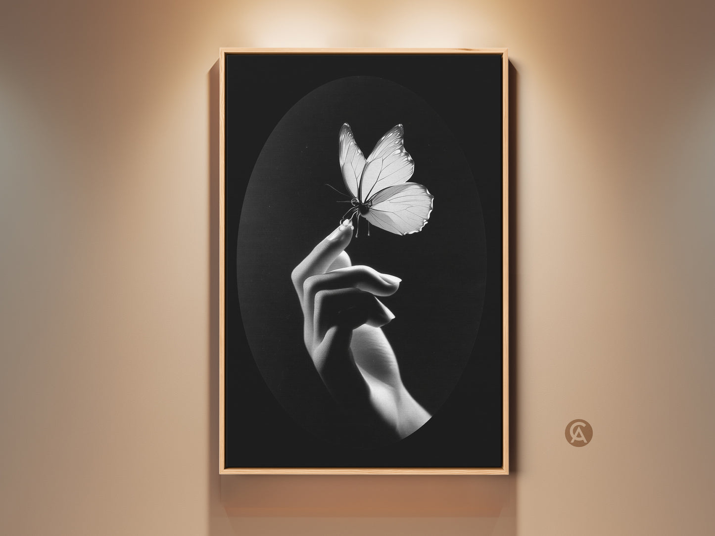 Monochrome butterfly art print. It features a minimalist hand art print. Black and white wall decor is captured. This nature lover gift art brings contemporary elegance. This insect macro print is perfect for elegant home art. Fine art canvas print for a minimalist living room. Consider butterfly wall hanging for modern office art. Makes a great housewarming gift idea. Art for insect collectors