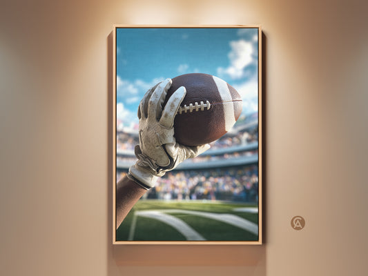 Realistic American Football art print for a man cave or office. This sports canvas shows a dynamic football action shot. A great Father's Day gift for sports fans.