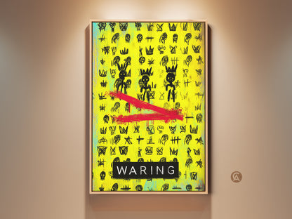 Street art canvas print features neon yellow and black graffiti with crowns and skulls. This pop art piece is perfect for teen room decor or office wall art. The bold abstract skull art adds an edgy vibe. This artwork will make a unique birthday gift for art lovers who appreciate urban contemporary pieces.