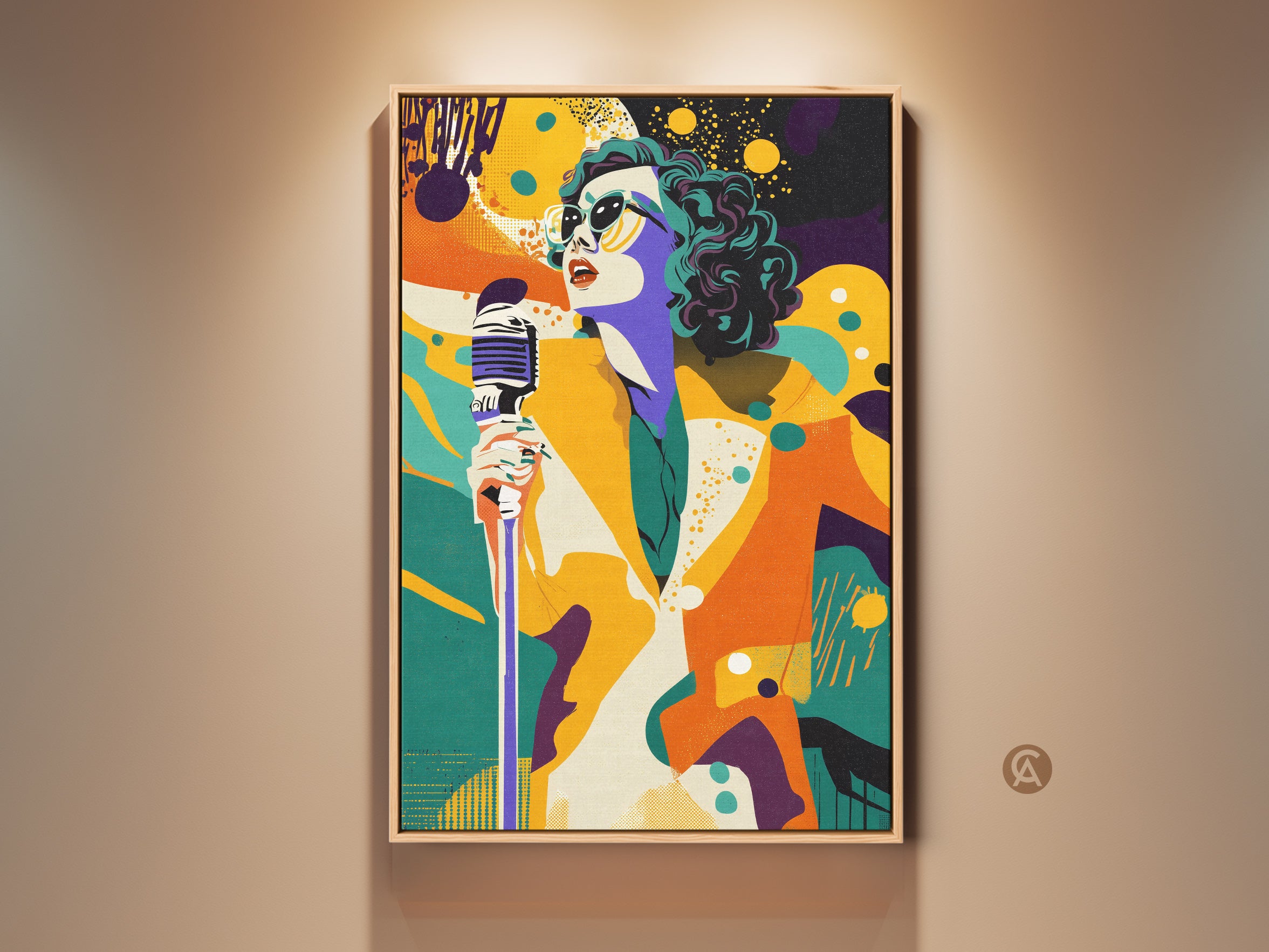 Abstract Singer Canvas Art - Retro Microphone Pop Art, Eclectic