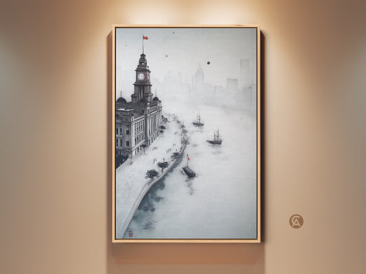 Vintage Sketch Art of a monochrome Cityscape with historic buildings and sailboats. The Black and White palette lends itself to Industrial/Loft home styles. Perfect as office wall art or a unique housewarming gift. It adds historic charm and maritime flair to any space.