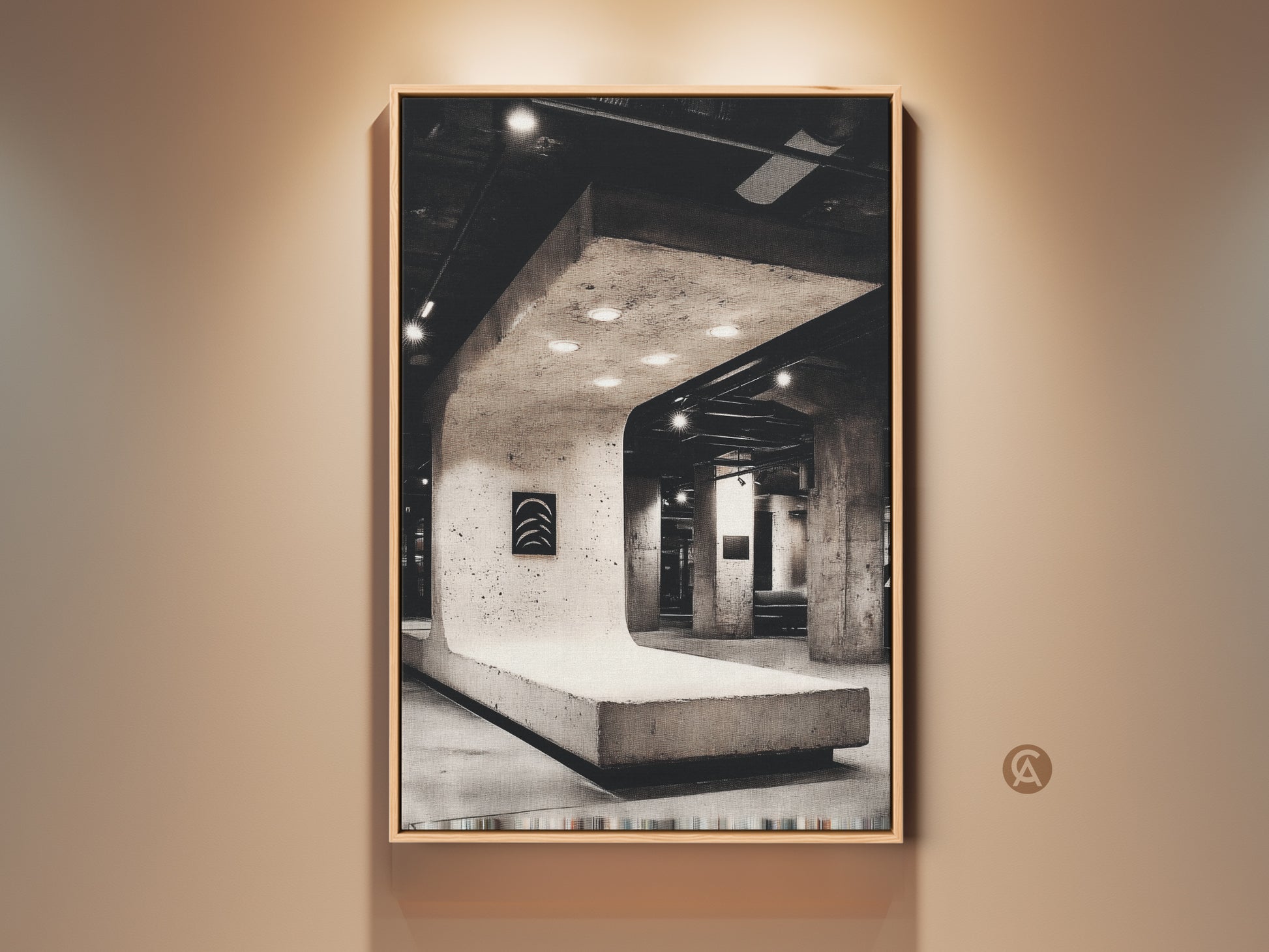 Black and White Brutalist Art Print on wall. Industrial loft concrete artwork adds modernism to office decor. Shop now for minimalist office art. It's perfect for architecture enthusiasts. This piece enhances contemporary spaces with urban charm.  Discover our unique collection!