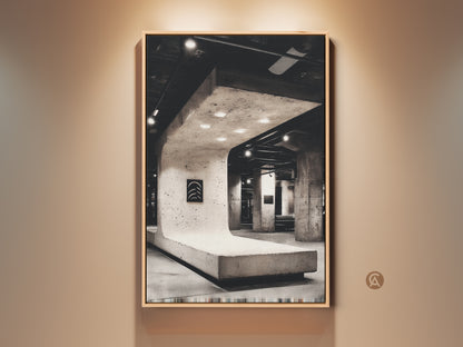 Black and White Brutalist Art Print on wall. Industrial loft concrete artwork adds modernism to office decor. Shop now for minimalist office art. It's perfect for architecture enthusiasts. This piece enhances contemporary spaces with urban charm.  Discover our unique collection!