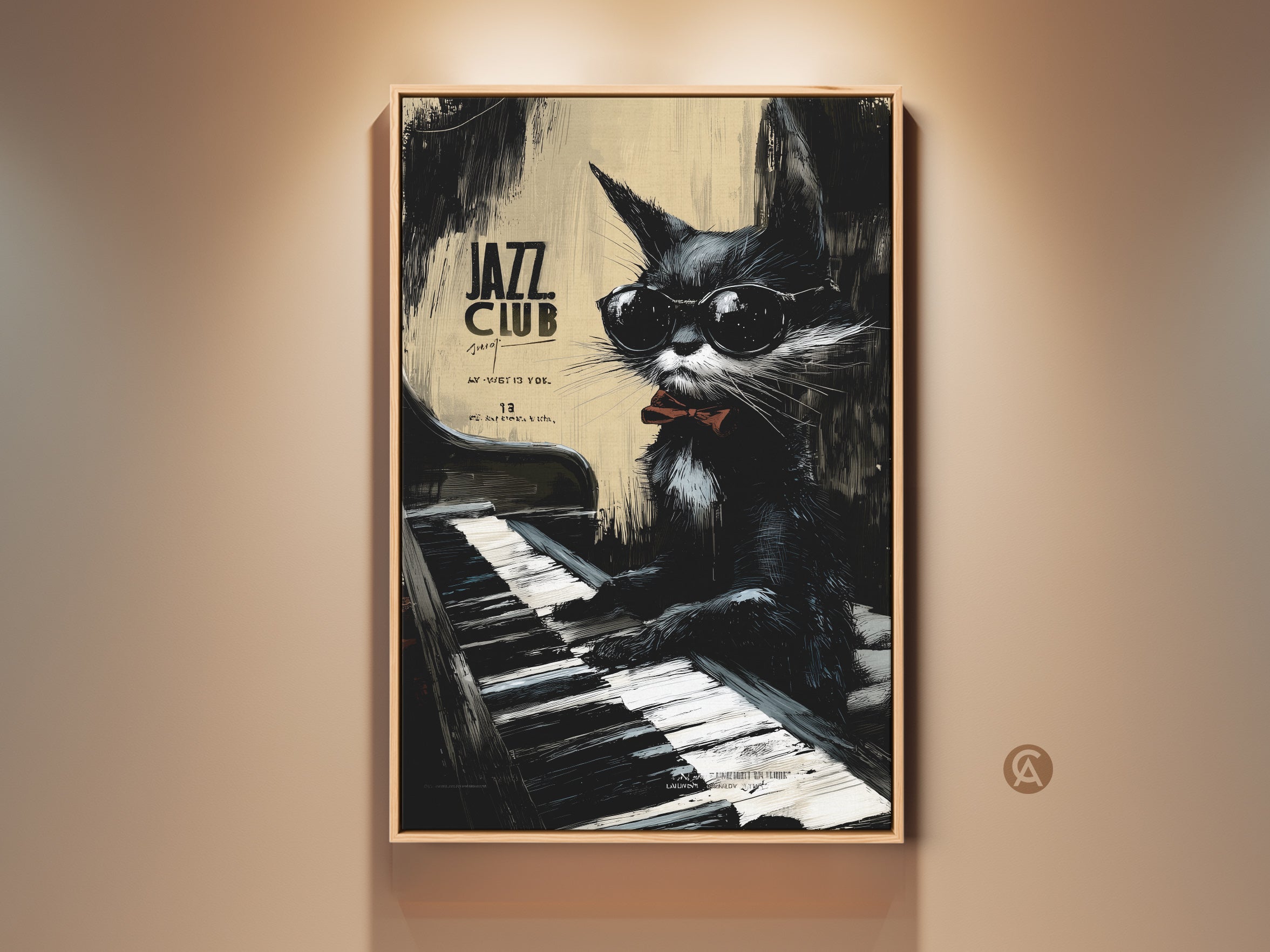 Black Cat Playing Piano Vintage Jazz Club Poster - Retro Art Print