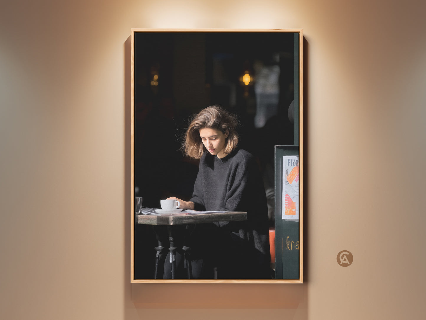 Woman Reading at Cafe Contemporary wall art. Black and white lifestyle photo art. Coffee lover gift idea. Perfect modern home office decor. A chic cafe interior art print.
