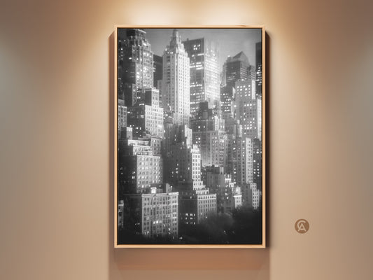 This black and white skyline artwork captures the essence of New York City. The framed canvas adds a touch of sophistication. Elevate your space with this timeless cityscape art print.