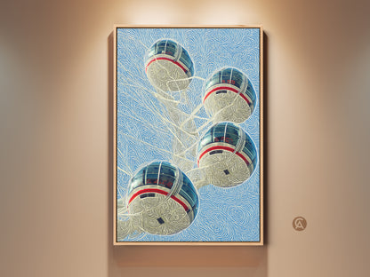 Elevate your space with our London Eye Canvas Art Print a captivating cityscape artwork. This Ferris wheel abstract artwork features blue and red hues. It adds a contemporary touch to any home decor. Perfect for travel lovers this piece brings a modern city view to your walls.