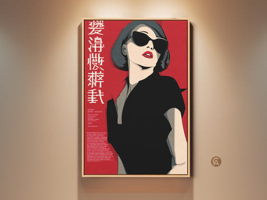 Eclectic Pop Art of a Vintage Woman Portrait. It features Red Black Art Deco elements perfect as Wall Decor. This canvas print is a unique gift for a fashion lover. The artwork has a modern and retro chic style. It's ideal for adding a stylish touch to any entryway or home space.
