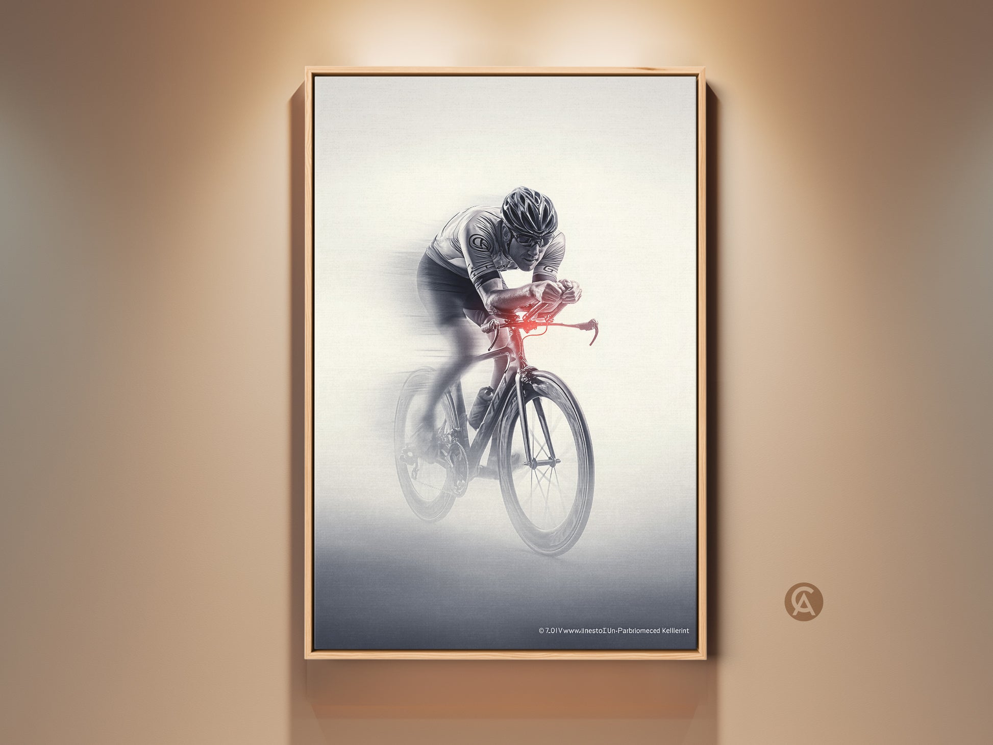 rennrad kunst Oak Floating Frame Canvas Print Kunstdruck „Radfahrer mit Bewegungsunschärfe“, monochromes Rennrad-Leinwandbild, dynamische Sport-Wandkunst,
