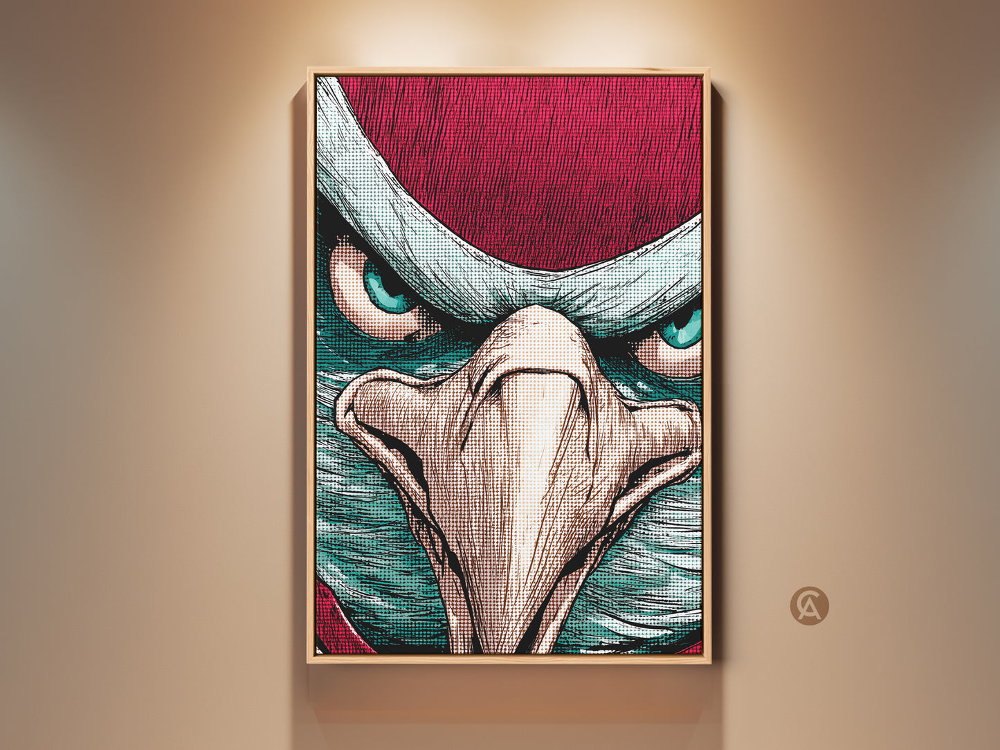 This striking Pop Art Eagle Canvas Print features a close-up. The bird art is rendered in a bold comic style. Crimson and teal create a powerful visual impact. It's perfect for animal lovers adding daring personality to your space. This animal art makes a great office gift.