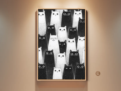 Framed minimalist cat wall art. This black and white feline print is modern home decor. A cute cat art piece ideal as a gift for cat lovers. Perfect bedroom art.