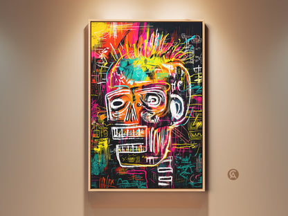 Brighten your space with this striking skull art. The artwork features vibrant colors and bold lines. It's a modern statement piece perfect for any room. This museum-quality canvas will add a touch of edgy sophistication to your home decor. Get ready to transform your walls with this unique piece.