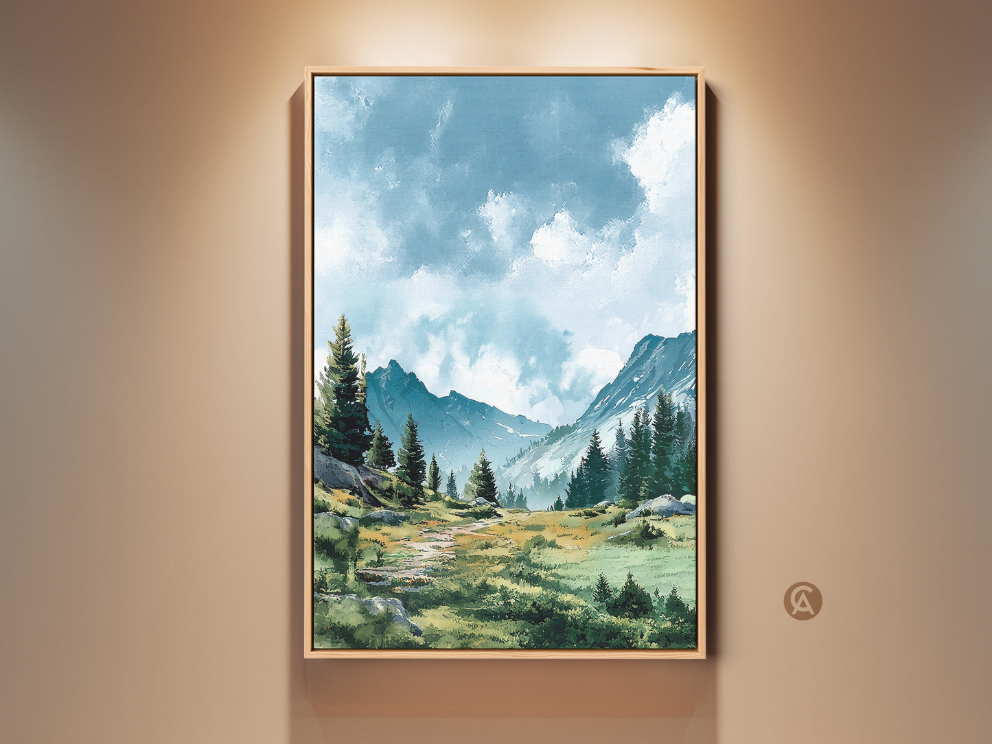Elevate your space with stunning mountain landscape art. This framed artwork captures a serene mountain view. Perfect for adding a touch of nature to any room. The fine details and calming colors make it a must-have for art lovers.