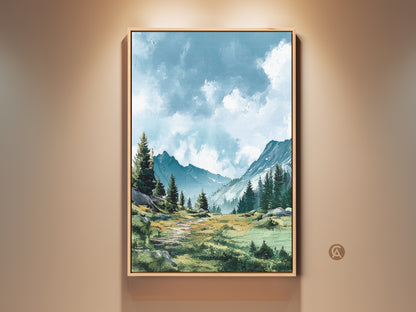 Elevate your space with stunning mountain landscape art. This framed artwork captures a serene mountain view. Perfect for adding a touch of nature to any room. The fine details and calming colors make it a must-have for art lovers.