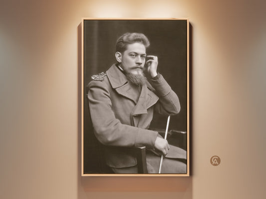 Vintage sepia portrait of a bearded man in traditional attire. This canvas art adds a classic touch to any study or office. A perfect history lover gift with its timeless appeal.