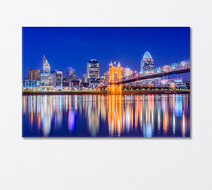 Late Night Lights Cincinnati USA Canvas Print-Canvas Print-CetArt-1 Panel-24x16 inches-CetArt