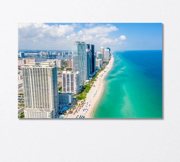 Aerial turquoise shoreline canvas 'Miami Coast'