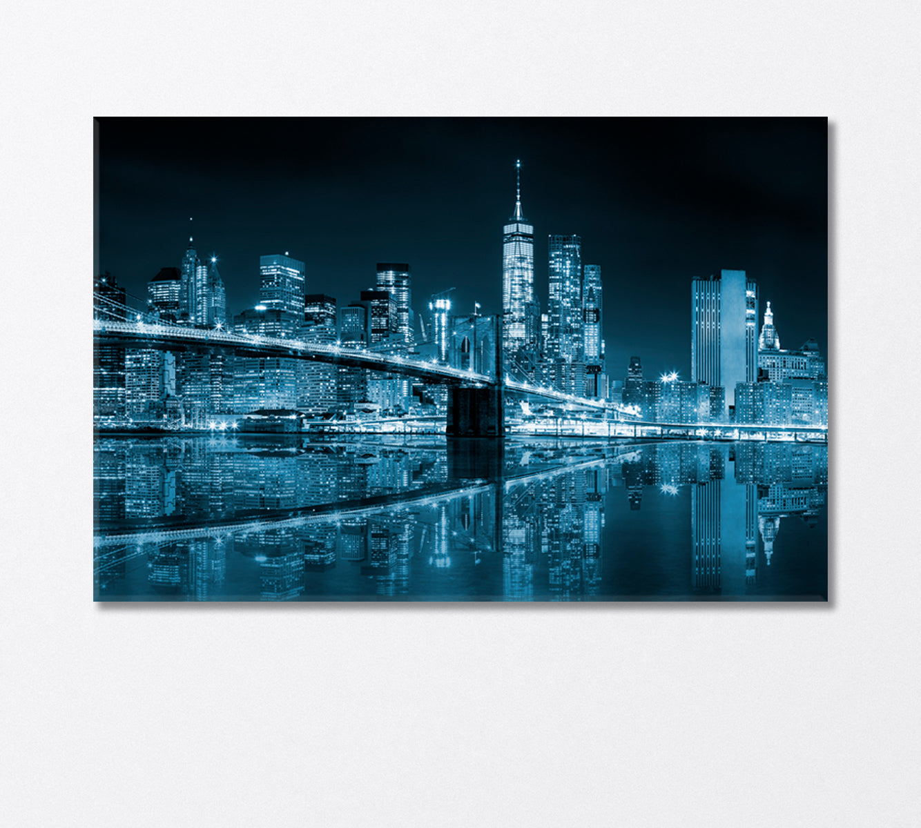 Night Reflection of the Famous Brooklyn Bridge Canvas Print-Canvas Print-CetArt-1 Panel-24x16 inches-CetArt