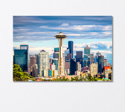 View of Seattle City and Space Needle USA Canvas Print-Canvas Print-CetArt-1 Panel-24x16 inches-CetArt