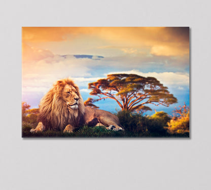 Lion Lying on Grass in Savannah Africa Canvas Print-Canvas Print-CetArt-1 Panel-24x16 inches-CetArt