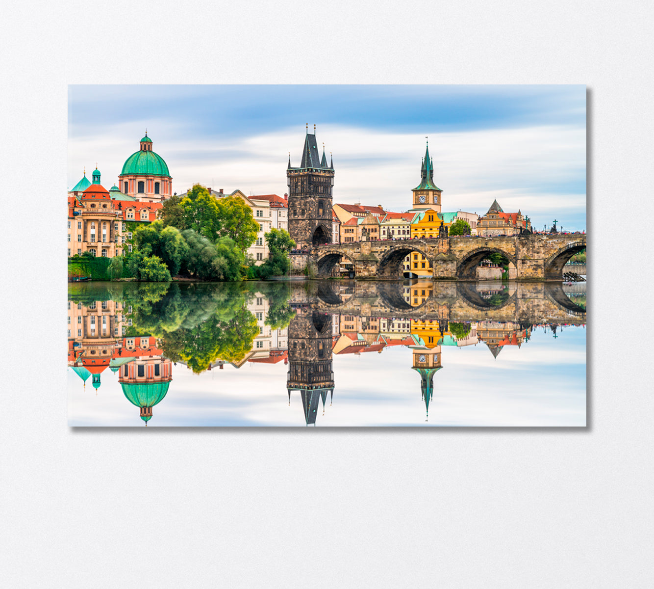 Charles Bridge at Dawn with Reflection in Prague Czech Republic Canvas Print-Canvas Print-CetArt-1 Panel-24x16 inches-CetArt