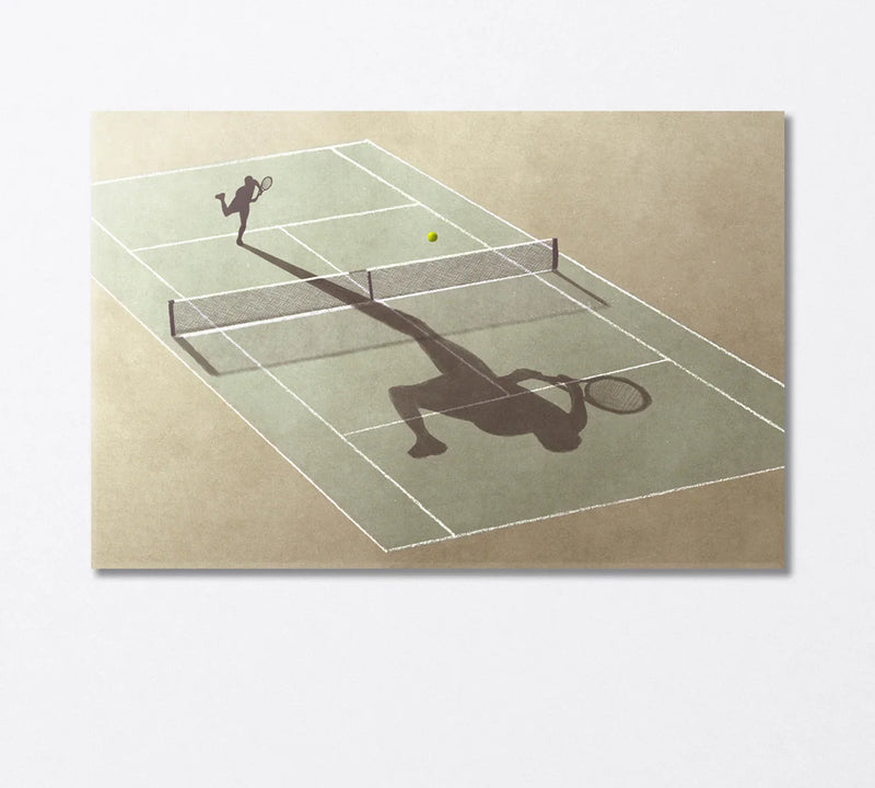 Tennis player's shadow mid-serve on court
