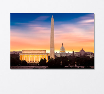 Sunrise over Lincoln Memorial Washington Monument and Capitol Canvas Print-Canvas Print-CetArt-1 Panel-24x16 inches-CetArt