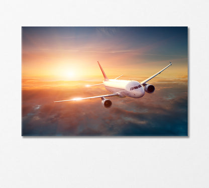 Airplane in Sky at Sunset Canvas Print-Canvas Print-CetArt-1 Panel-24x16 inches-CetArt