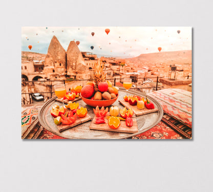 Turkish Breakfast with Cappadocia View and Flying Balloons Canvas Print-Canvas Print-CetArt-1 Panel-24x16 inches-CetArt