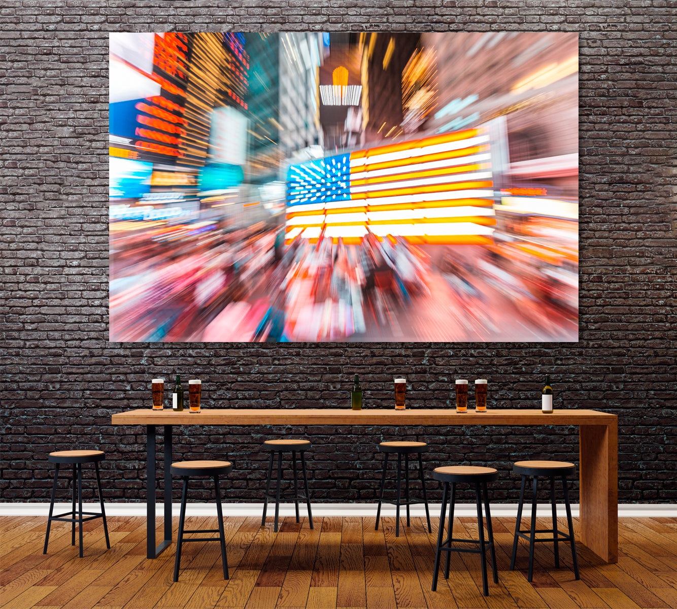 Blurred Background of New York Street with American Flag Canvas Print-Canvas Print-CetArt-1 Panel-24x16 inches-CetArt