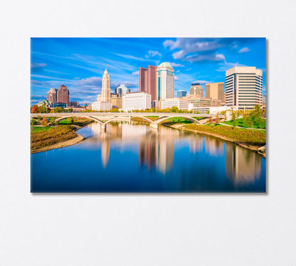 Columbus Skyscrapers and Scioto River Bridge Canvas Print-Canvas Print-CetArt-1 Panel-24x16 inches-CetArt