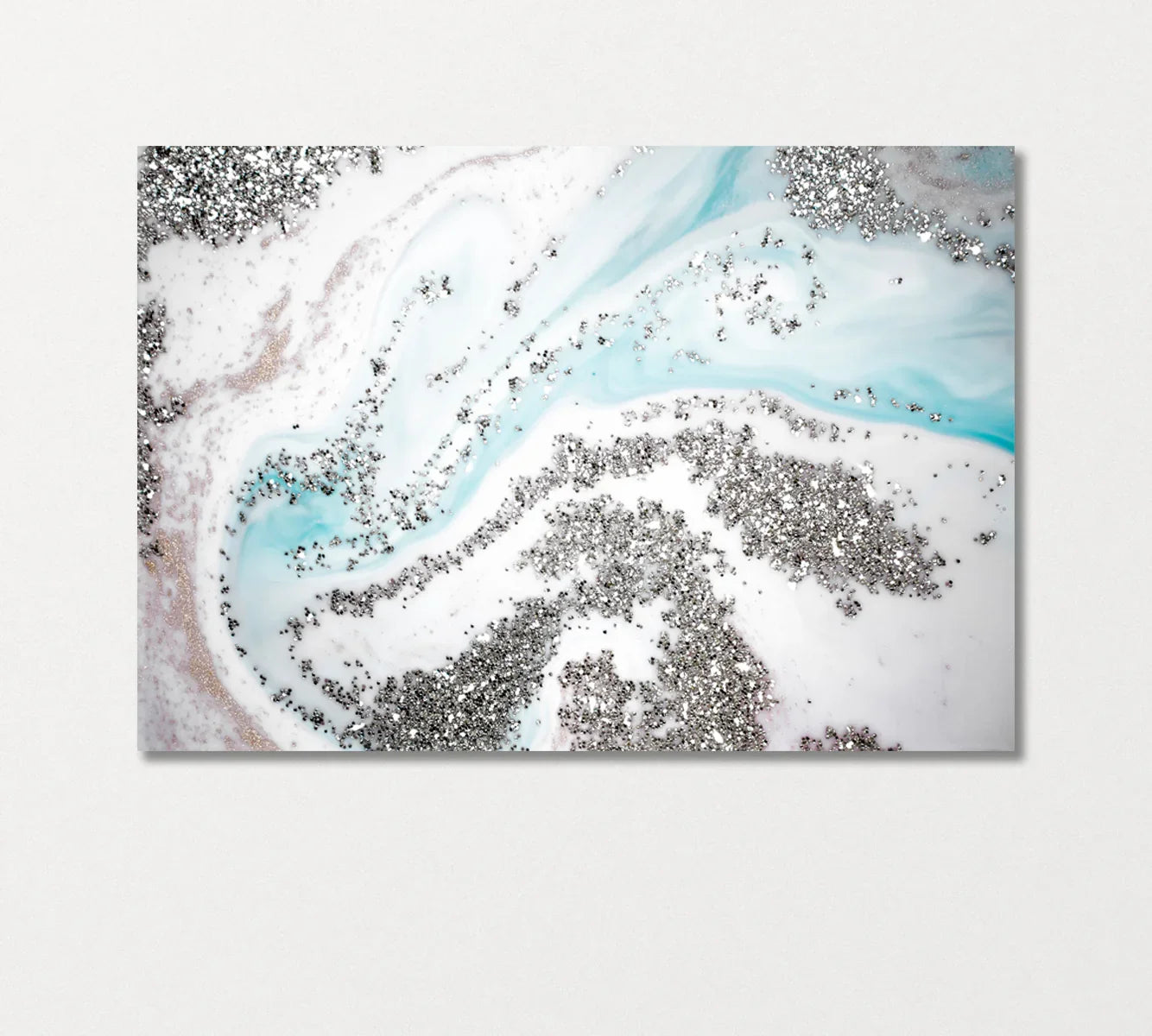Abstract Liquid Marble in Pastel Colors — soft teal and silver mineral swirls