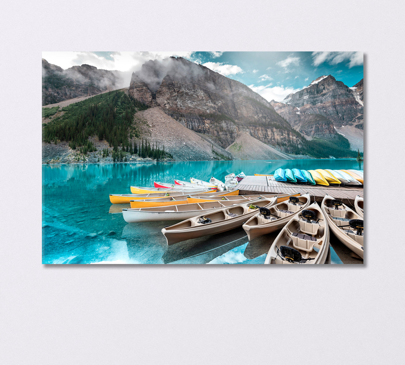 Canoe on the Lake in Banff National Park Canada Canvas Print-Canvas Print-CetArt-1 Panel-24x16 inches-CetArt