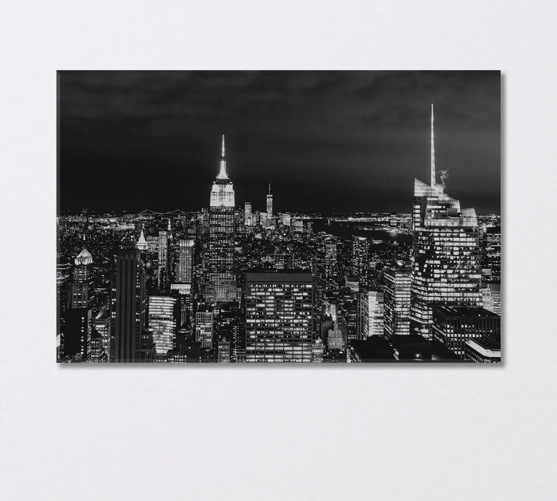 New York at night black & white canvas print